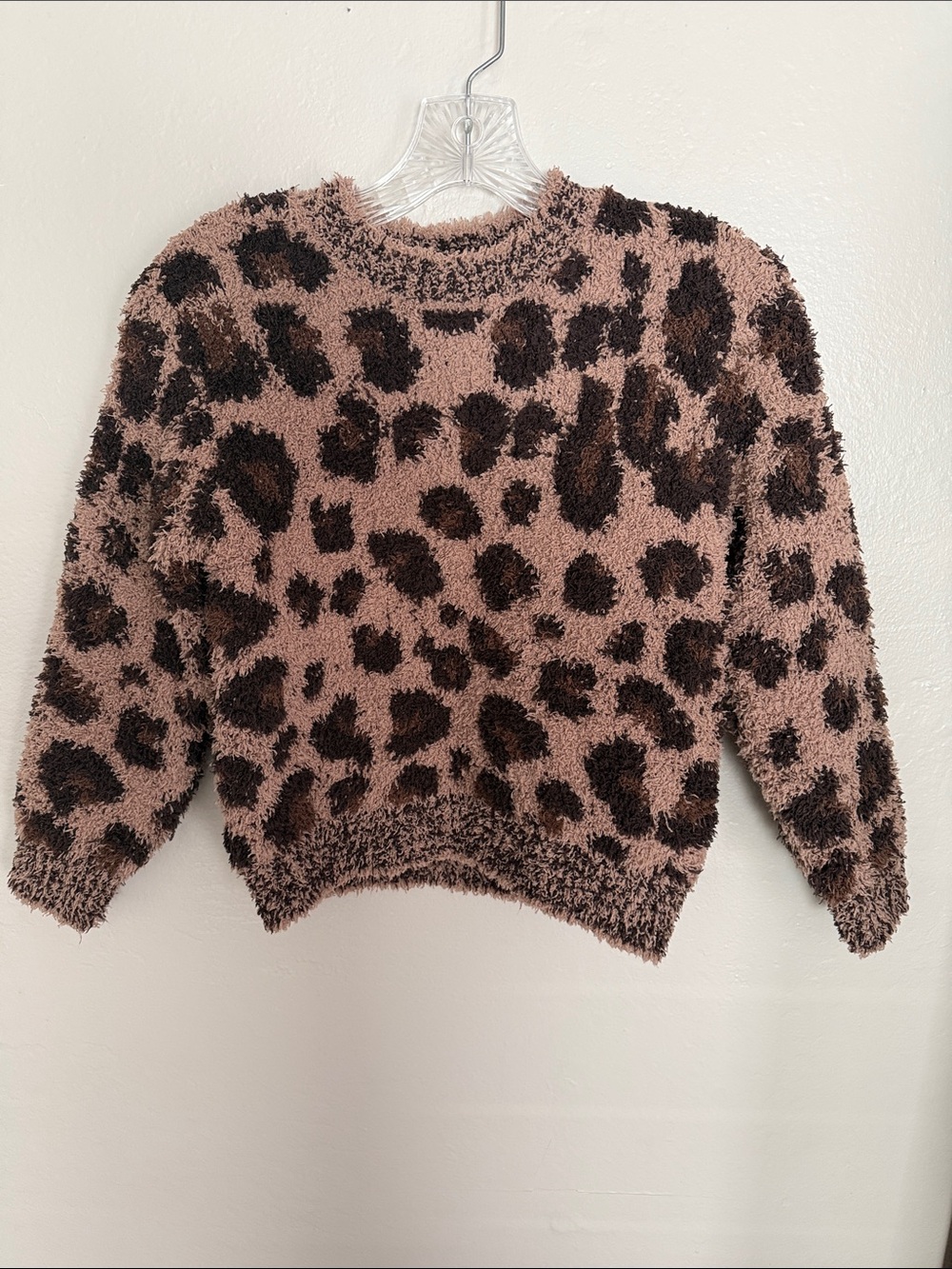 SKIMS kids Plush thick heavyweight Leopard Print Sweater in Brown/Tan 6/7